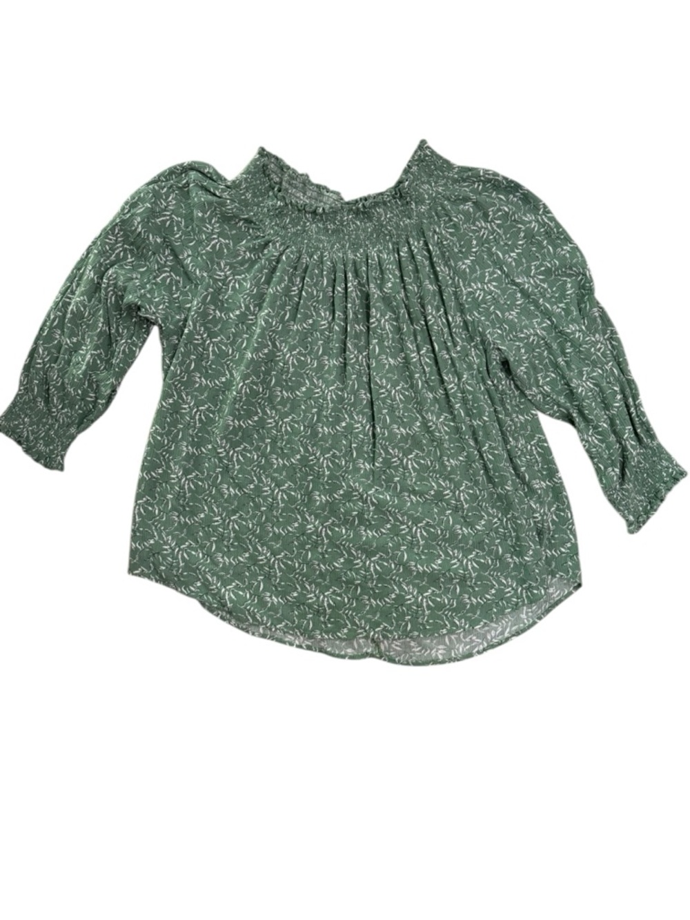 Melloday Green Floral Smocked Peasant Blouse Medium Boho
